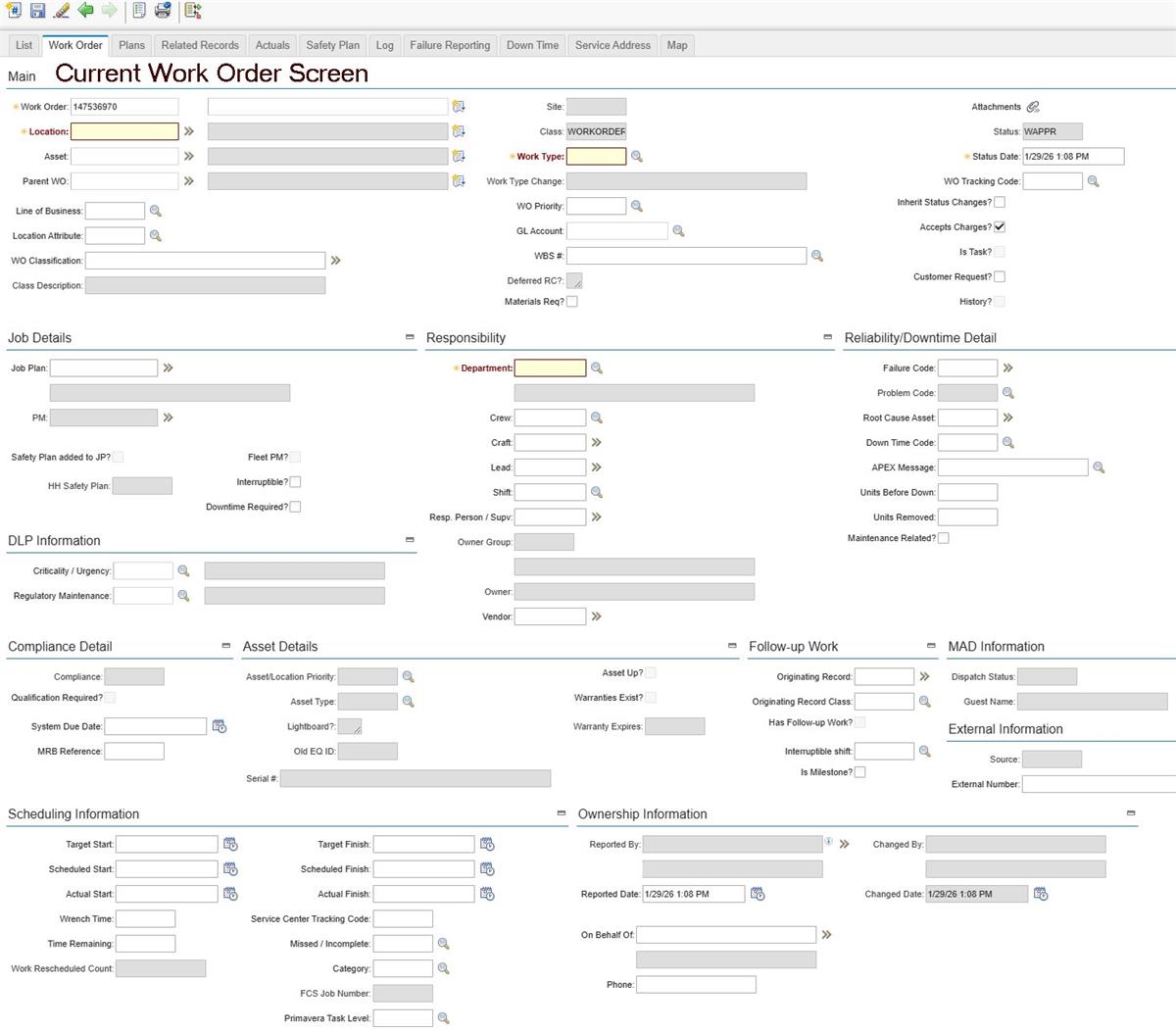 v7.6 Work Order Tracking, general screen that several groups use
